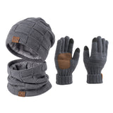 3-Piece Winter Fleece-Lined Knitted Beanie Hat Snood Scarf Gloves Set, CA060050