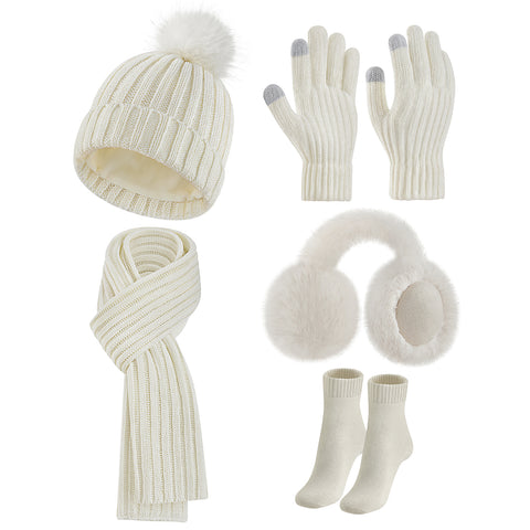 5 in 1 Winter Knitted Hat Scarf Gloves Set, WJ0015