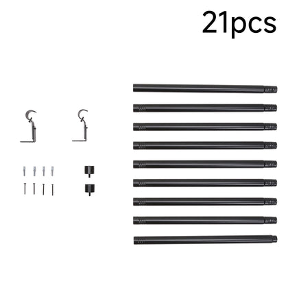 Glossy Black Metal Telescopic Curtain Rod with Brackets, MD390013