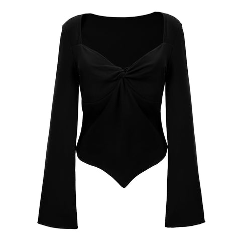 V-Neck Twist Front T-shirt with Long Bell Sleeves, CC060339