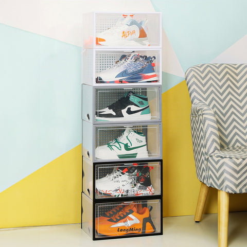 Livingandhome 12 Pack White Stackable Foldable Plastic Shoe Boxes, SW0565