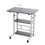 Height Adjustable Mobile Table Overbed Desk with Shelves Wheels, SC2098