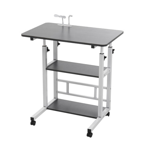 Height Adjustable Mobile Table Overbed Desk with Shelves Wheels, SC2098