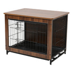 Livingandhome Brown Wooden Wire Dog Crate Pet Cage, FI0639
