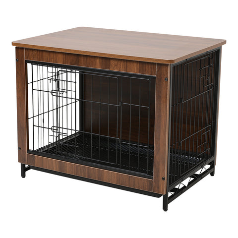 Livingandhome Brown Wooden Wire Dog Crate Pet Cage, FI0639