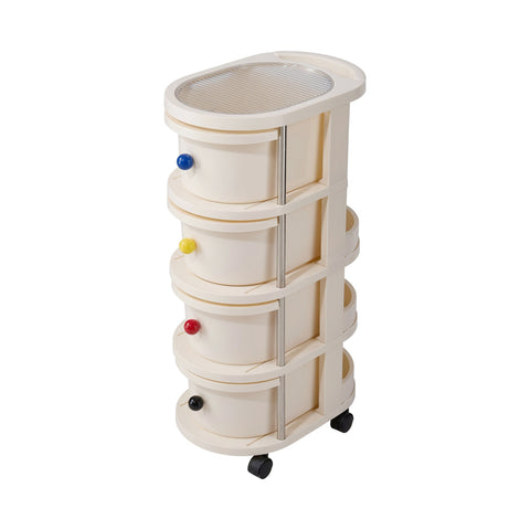 Cream 4-Tier Rolling Storage Organiser with Pull-Out Drawers, HM070199