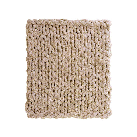 80x100cm Khaki Handwoven Chenille Chunky Knit Throw Blanket, SC0382 (Ver.2)