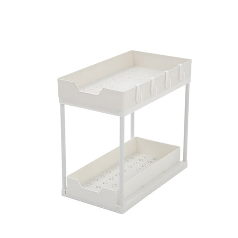 Livingandhome Double Layer Pull-out Storage Rack with 4 Mobile Hooks, WM0085