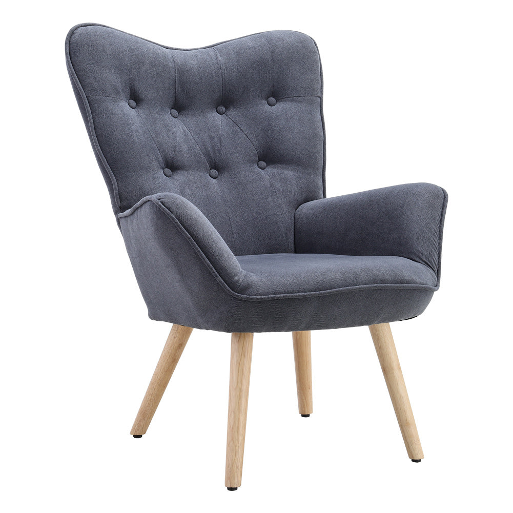 Tufted Button Linen Armchair with Wooden Legs, XY0470 – EVER STRONG