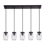 Black 5-Light Pendant Light with Glass Lampshade, LG1391