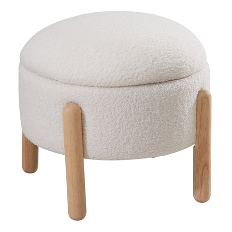 Beige Upholstered Round Storage Ottoman Foot Rest, ZH1773 (Ver.2)