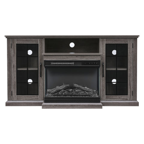Livingandhome 3-Sided Electric Fireplace TV Stand with Glass Door Closed Storage, PM1348PM1349