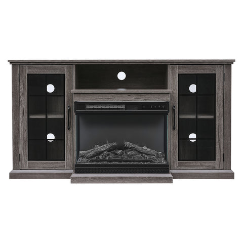 Livingandhome 3-Sided Electric Fireplace TV Stand with Glass Door Closed Storage, PM1348PM1347