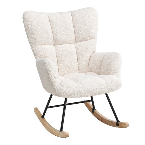 Weißer Schaukelstuhl mit Teddyfleece-Bezug, FL240016 (DE)