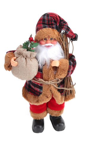 Livingandhome Standing Plaid Santa Claus Christmas Figurine, WF0106