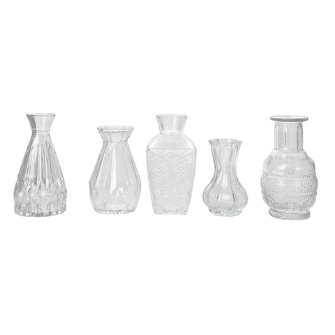 Pack of 5 Small Vintage Glass Bud Vase Set, HF320046