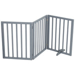 Graues 3-tlg. faltbares freistehendes Haustiergitter aus Holz für Türen, Flure und Treppen, MDF, 139 x 60,5 cm - flexibel und platzsparend [Haustiergitter Grau 3-tlg. MDF 139 x 60,5 cm faltbar], TP090016(DE)