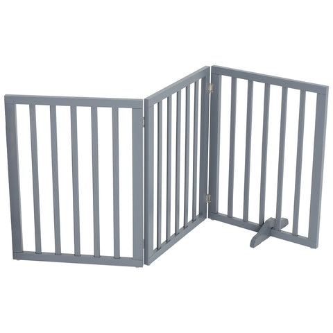 Graues 3-tlg. faltbares freistehendes Haustiergitter aus Holz für Türen, Flure und Treppen, MDF, 139 x 60,5 cm - flexibel und platzsparend [Haustiergitter Grau 3-tlg. MDF 139 x 60,5 cm faltbar], TP090016(DE)