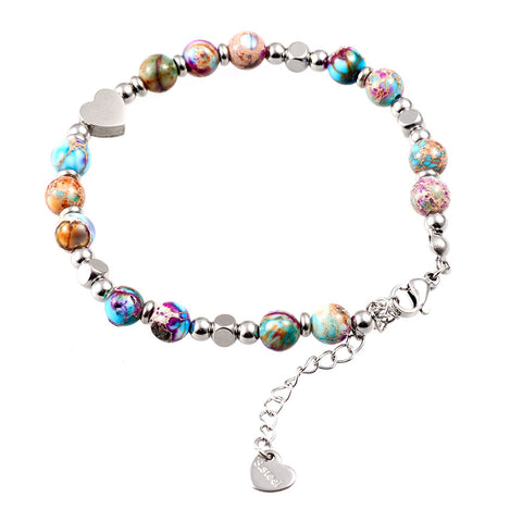 Stainless Steel Stone Beaded Adjustable Heart Bracelet, CA290011