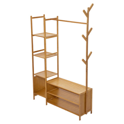 Multifunctional Coat Rack with Hanging Rod & Shelves, FB070046