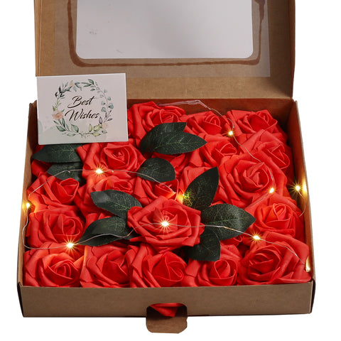25Pcs Artificial Roses Flowers Box Set, HF1085