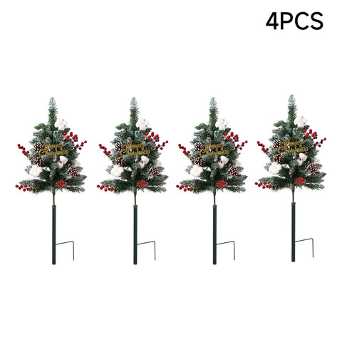 Set of 4 Solar-Powered Artificial Christmas Tree Decorations with String Light, IF070180
