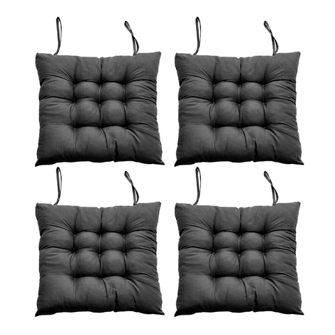 4er-Set Schwarze Weiche Dicke Sitzkissen 40/40/5 cm mit Bindebändern und Punktsteppung [SITZKISSEN Schwarz 4er-Set 40/40/5 cm Weich Dick Mit Bindebändern], HT080043(DE)