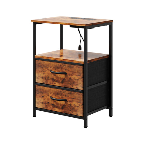 Nightstand Bedside Table with Charging Station and LED Lights, FB490064