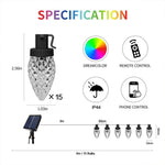 Solar Smart RGBIC String Light with 15 Candle Bulbs 6M cable with Remote Control, AJ1007