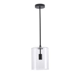 Livingandhome Matte Black 1-Light Pendant with Clear Glass Lampshade, LG1172