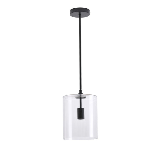 Livingandhome Matte Black 1-Light Pendant with Clear Glass Lampshade, LG1172