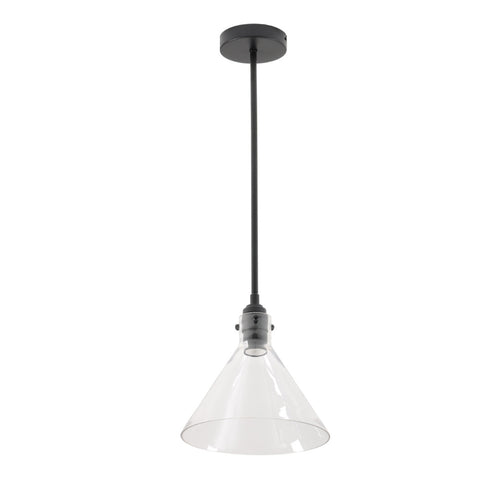 Livingandhome Matte Black 1-Light Pendant with Clear Glass Lampshade, LG1173