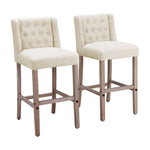 Livingandhome Rustic Set of 2 Bar Stools Linen Tufted with Wood Legs, ZH1426