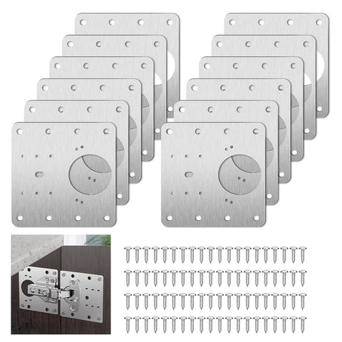 12Pcs Stainless Steel Hinge Repair Plate with Mounting Screws, ZY0047