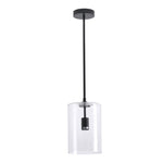 Livingandhome Matte Black 1-Light Pendant with Clear Glass Lampshade, LG1174