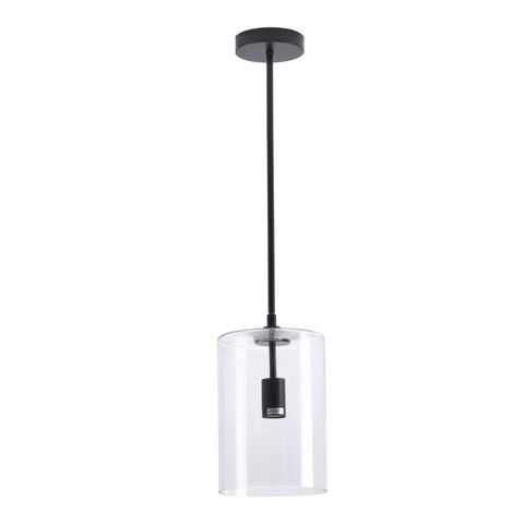 Livingandhome Matte Black 1-Light Pendant with Clear Glass Lampshade, LG1174