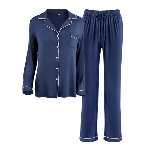 Long Sleeve Camp Collar Loungewear Set, WO0424