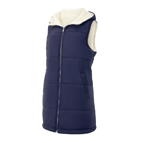 Reversible Mid-length Hooded Sleeveless Cotton Padded Vest for Casual Winter Style, WO0397