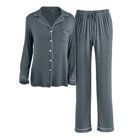Long Sleeve Camp Collar Loungewear Set, WO0410