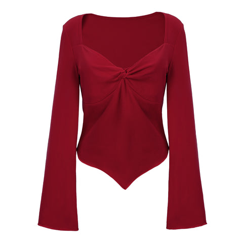 V-Neck Twist Front T-shirt with Long Bell Sleeves, CC060347