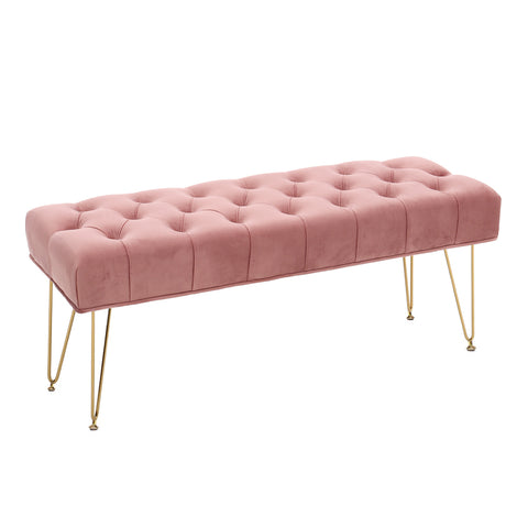 Button Tufted Velvet Upholstered Bench with Gold Hairpin Legs, ZH1330