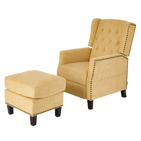 Fabric Upholstered Sofa Pushback Reclining Chair Armchair with Footstool, FL050266FL050267