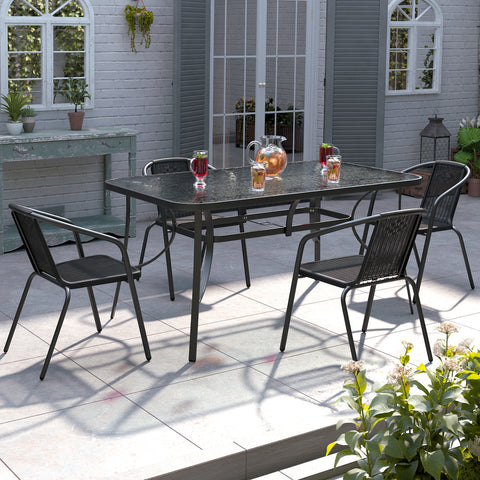 Tempered Glass Outdoor Coffee Table and Rattan Chairs Set, LG0540LG0792