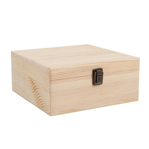 Wooden Storage Box with Hinged Lid and Lock Clasp, CT0234