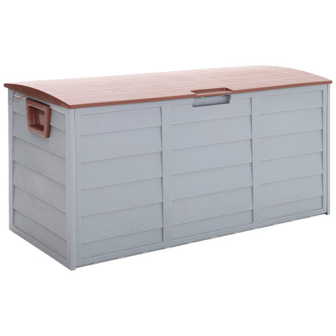 Wasserdichte Kunststoff-Gartenbox mit Rollen – 290L Stauraum, wetterfest, in Braun [Gartenbox Kunststoff braun 290L mit Rollen wetterfest], AI0374(DE)