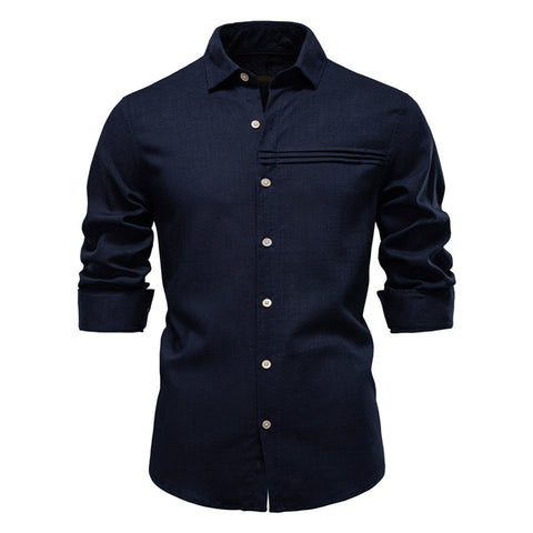 Linen Breathable Turn Down Collar Long Sleeve Shirt, CC290464