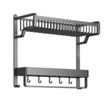 2-Tier Bathroom Wall Shelf with Towel Bar and Hooks, WM0449