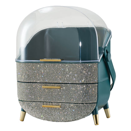 Countertop Portable Oval Makeup Storage Box with Transparent Cover, BM070020