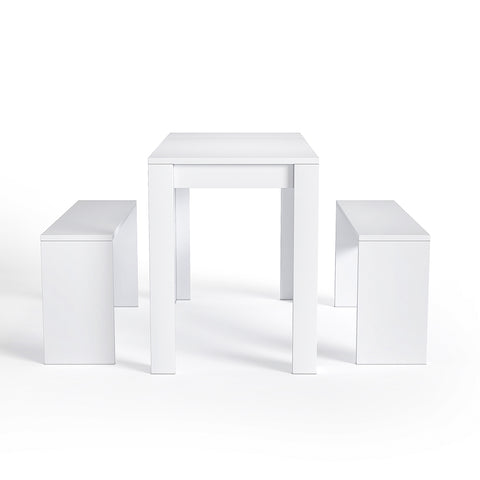 3-teiliges Platzsparendes Esszimmer-Set mit Tisch und Bänken in Weiß, FD050002 (DE)