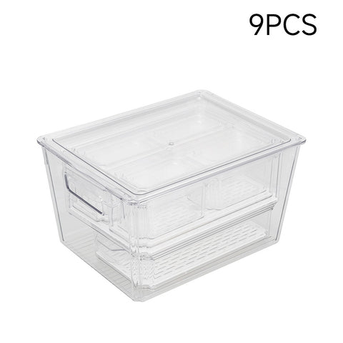Set of 9 Stackable Clear Fridge Organisers Storage Boxes, HS320066
